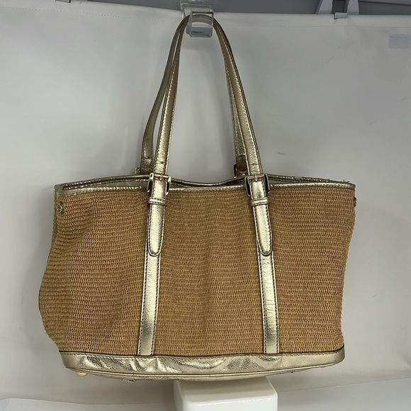 Michael Kors Straw/Gild Lame Leather Shoulder Tote with Removable Pouch - Picture 2 of 11